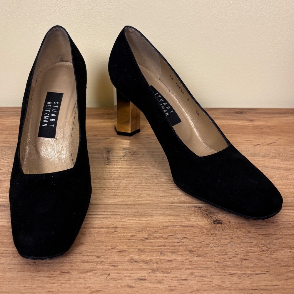 Stuart Weitzman Black Heels with Gold Accents